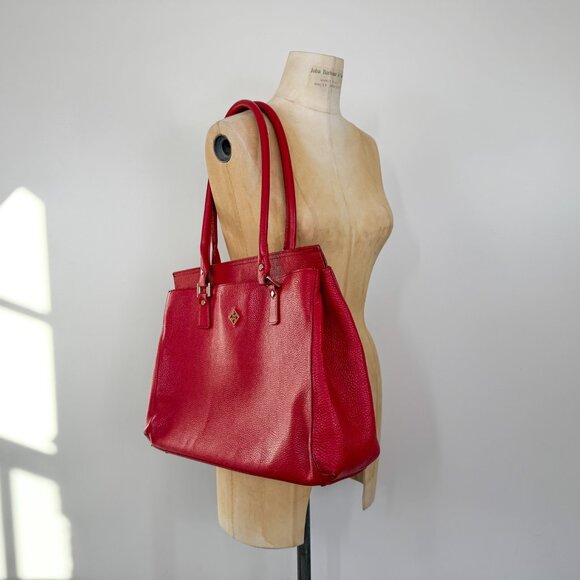 Red Pebbled Italian Genuine Leather Oversized Boxy Large Shoulder Bag / Purse - Picture 2 of 8